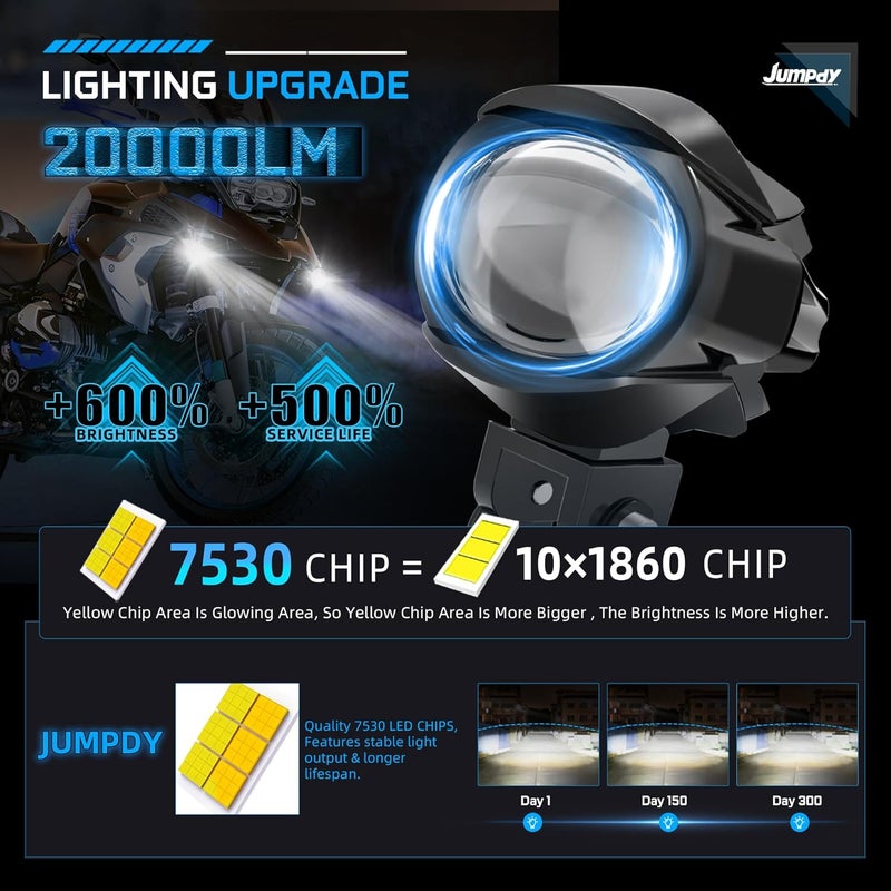Jumpdy مصباح ضباب LED للدراجات النارية 60 واط 20000 لومن أضواء مساعدة 7 أوضاع ضوء أمبر وأبيض مع مجموعة أسلاك مقاومة للماء لدراجة GS بان أمريكا المغامرة والمغامرة - Image 3
